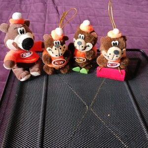 Vintage A&W Brown Plush Bear Holiday Ornaments - Set of 4